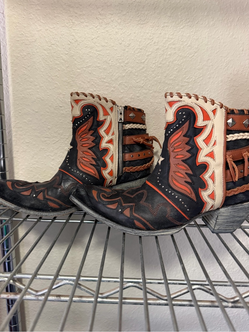 Old Gringo Eagle FlightBlack, Brown & Cream Western Ankle Boots with Red Accents
